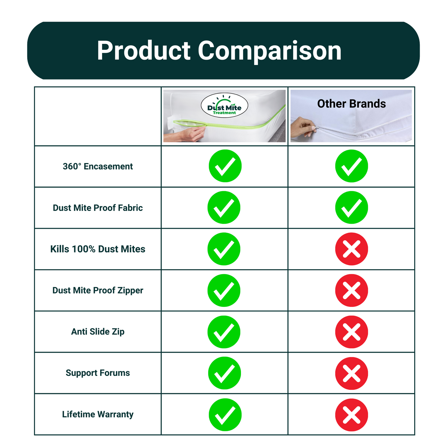 Comparison of dust mite case features